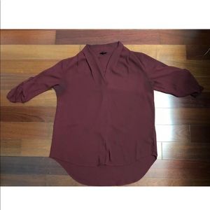 Mossimo Supply Maroon Blouse Long Sleeve Roll Up